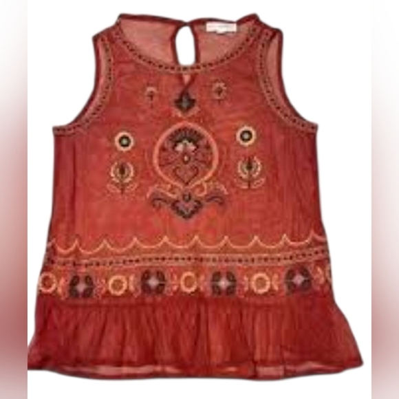 Coco + Jaimeson Embroidered Red Sheer Sleeveless Tank Top Electric Traveler - Picture 6 of 14